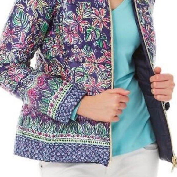 Lily Pulitzer Lilah Reversible Quilted Puffer Jacket Tropical Floral Small - Picture 6 of 7